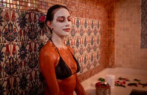 Rhassoul clay mask used in a traditional Moroccan Hammam